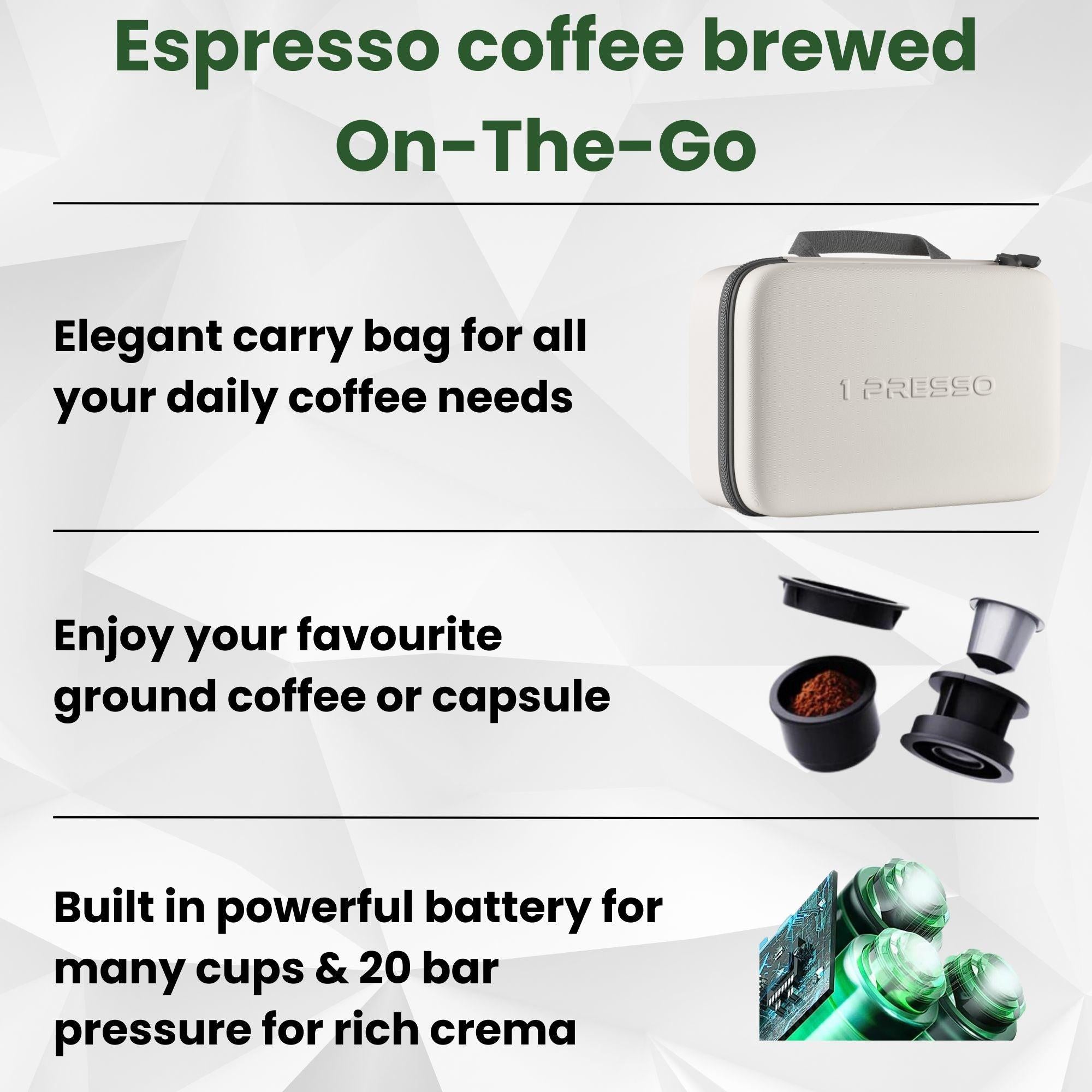 Elegant carry bag, two adaptors and powerful battery