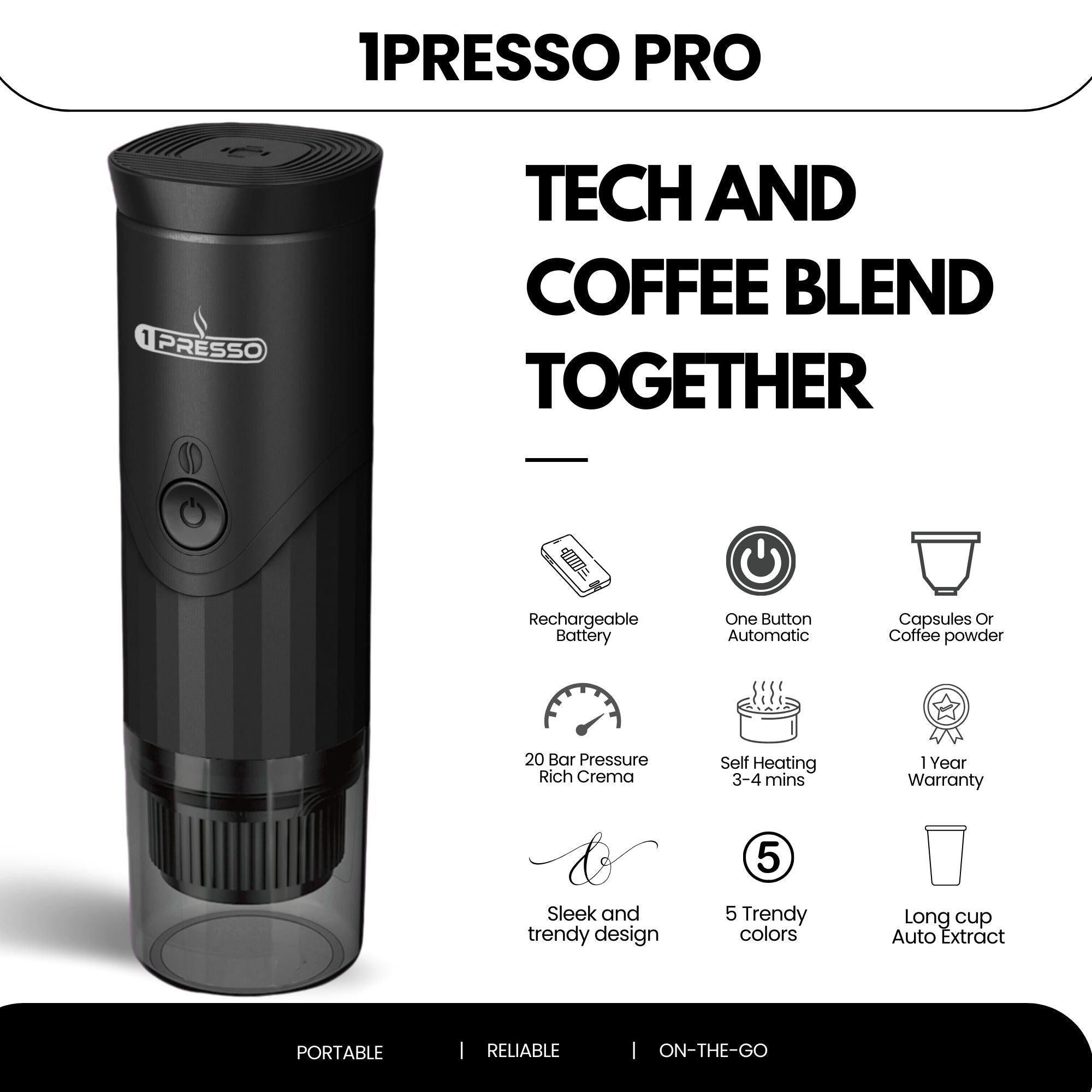 1Presso PRO the most advanced portable coffee maker in UAE with 1 year warranty