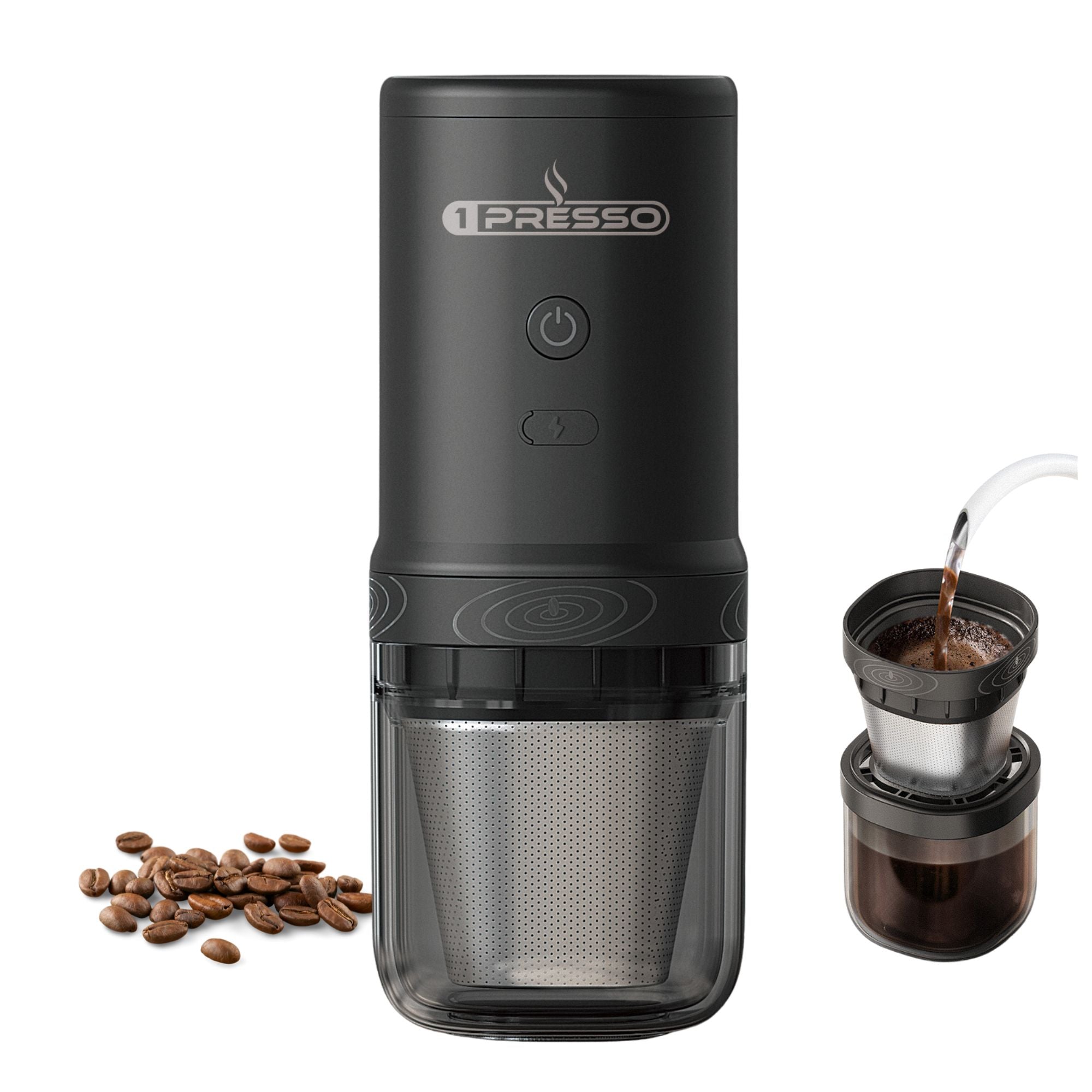 Black 1Presso Portable V60 Coffee Grinder