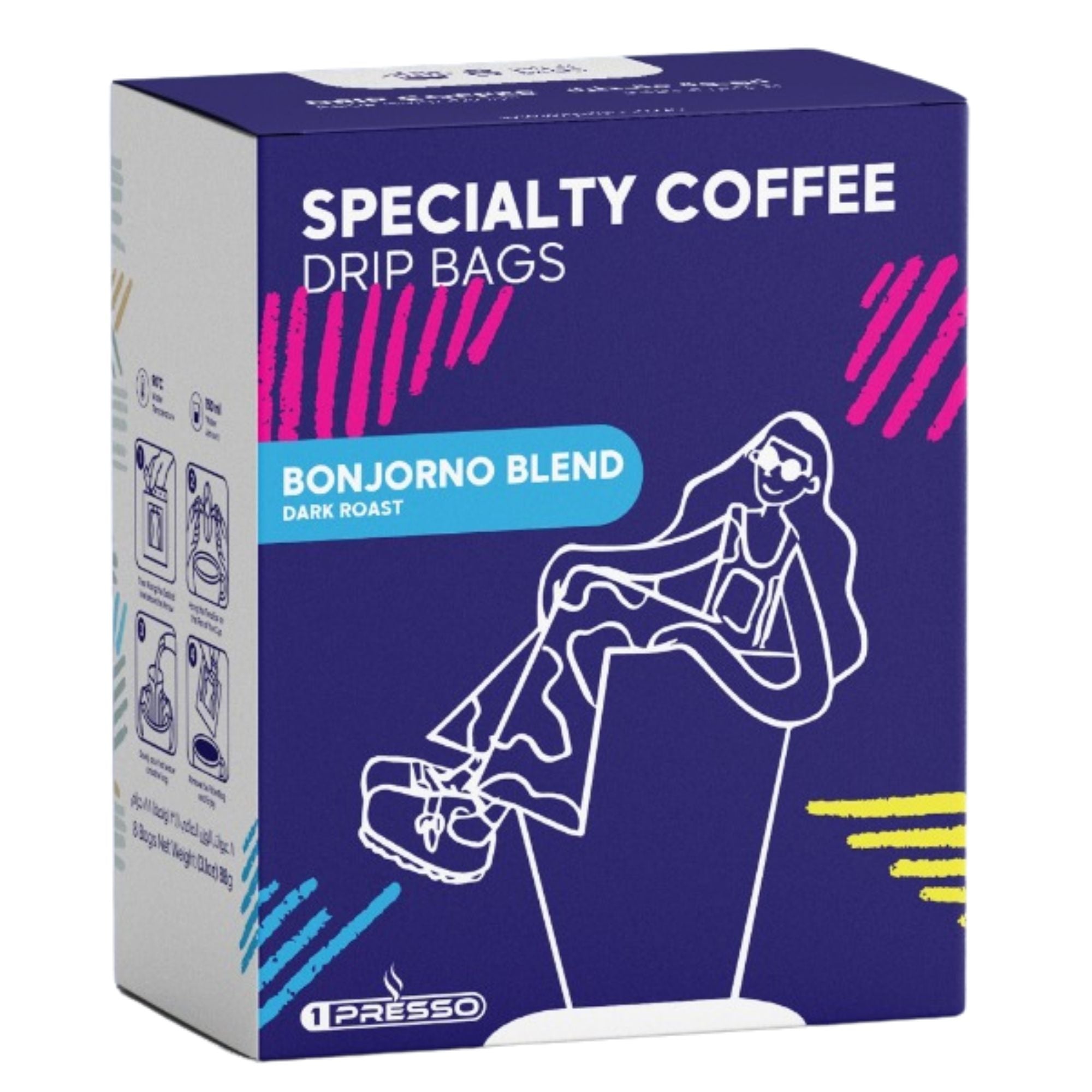 1Presso bonjorno dark roast drip bags, specialty coffee
