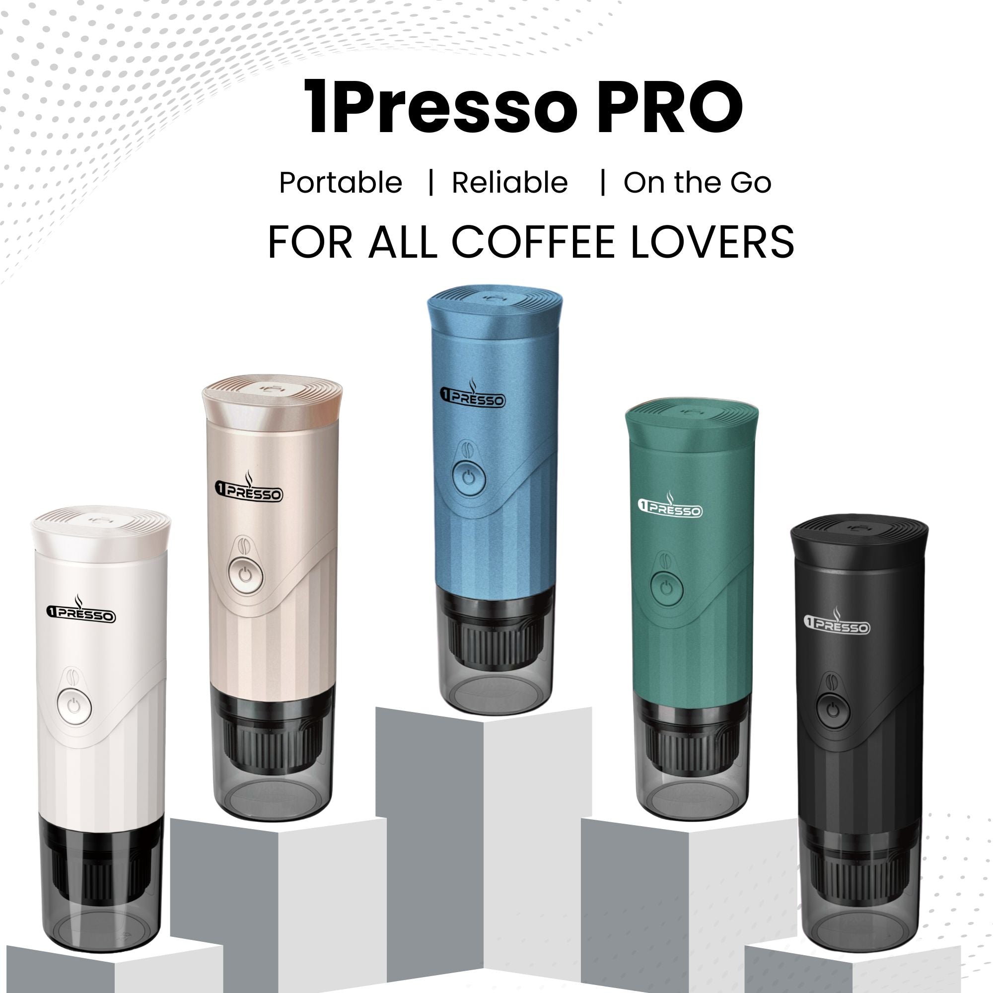 Elegant espresso portable coffee machine from 1Presso with 1 year warranty