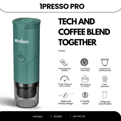 1presso pro teal green portable espresso coffee machine with unique colors