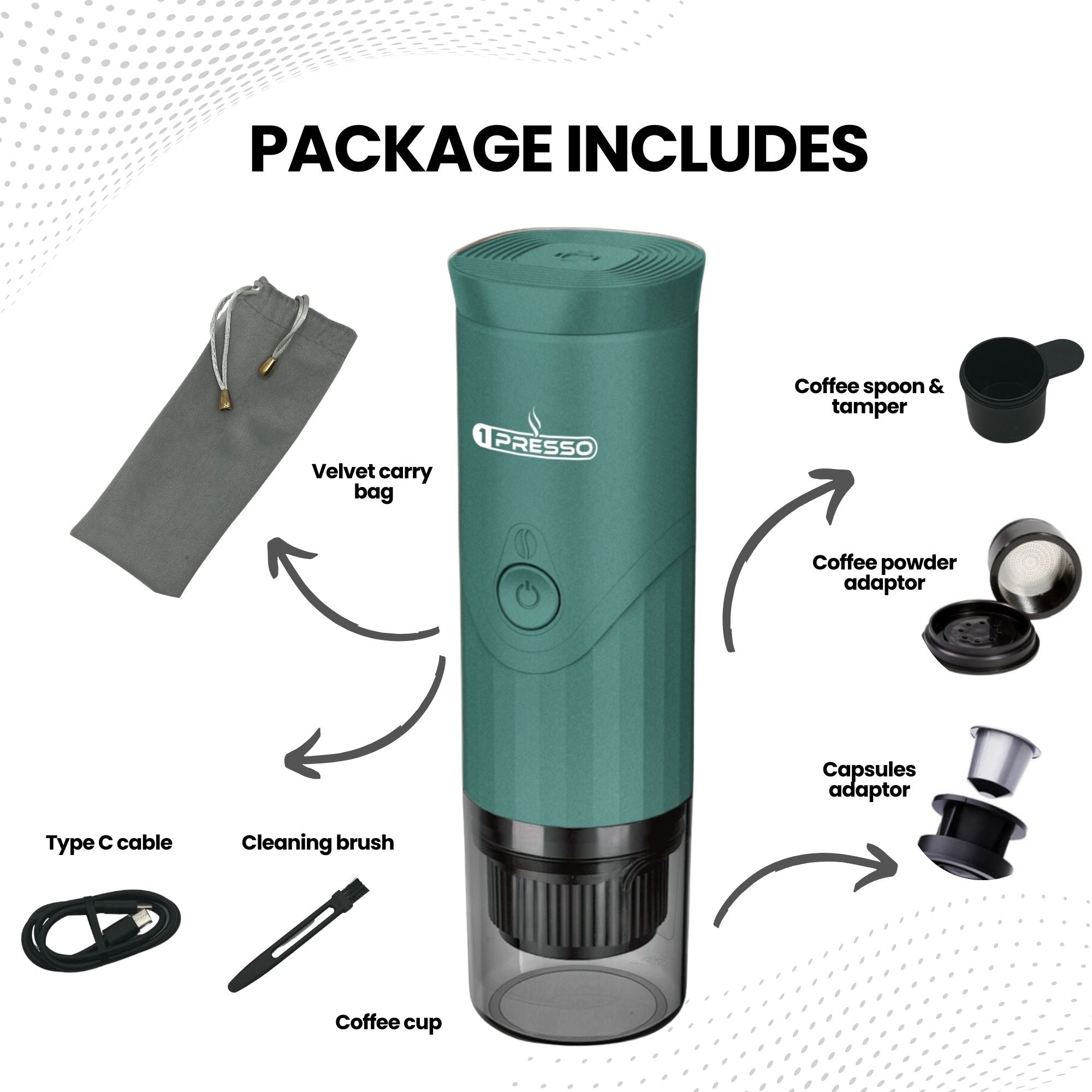 package includes carry bag, 2 in 1 for coffee capsules and coffee powder