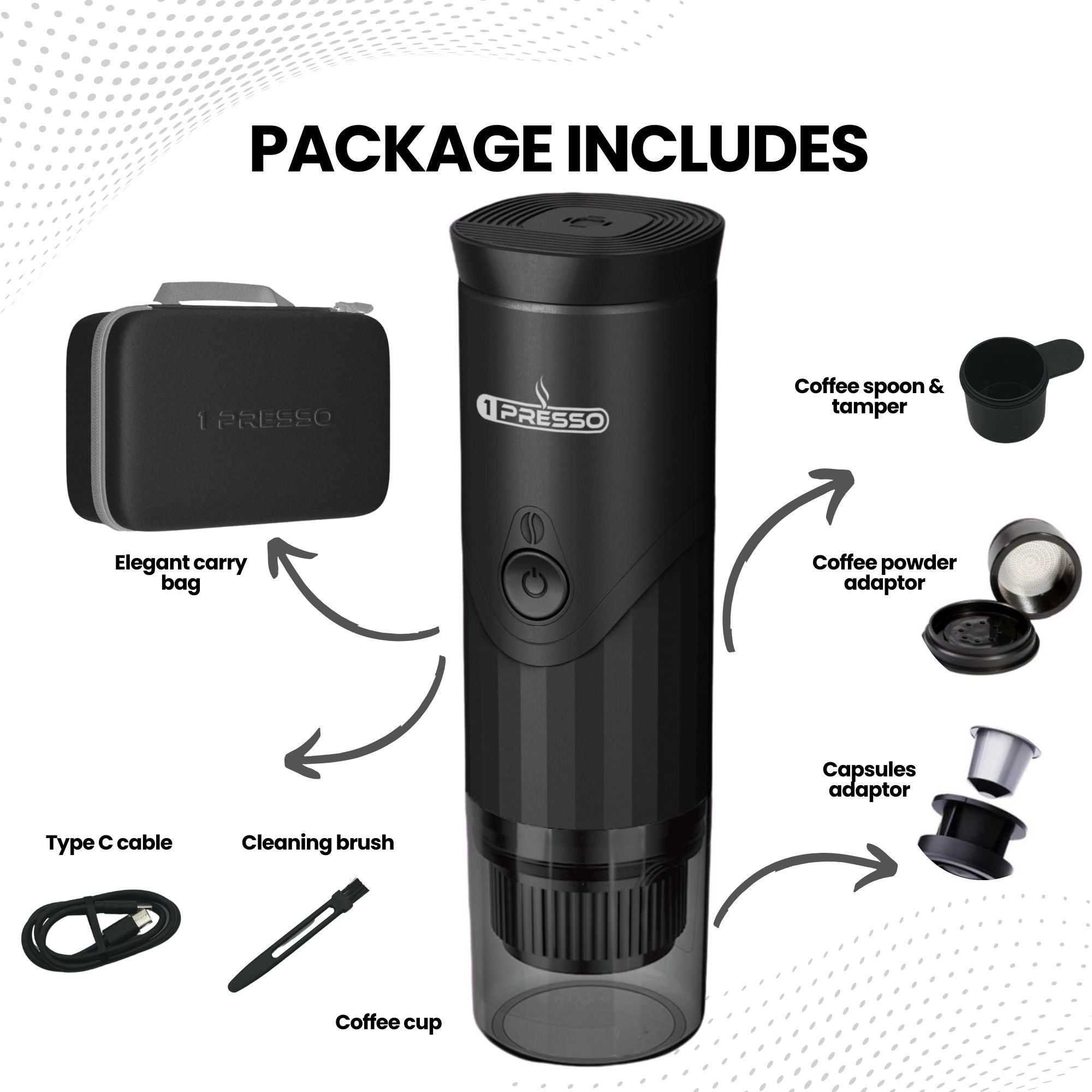 1presso pro portable coffee machine black color