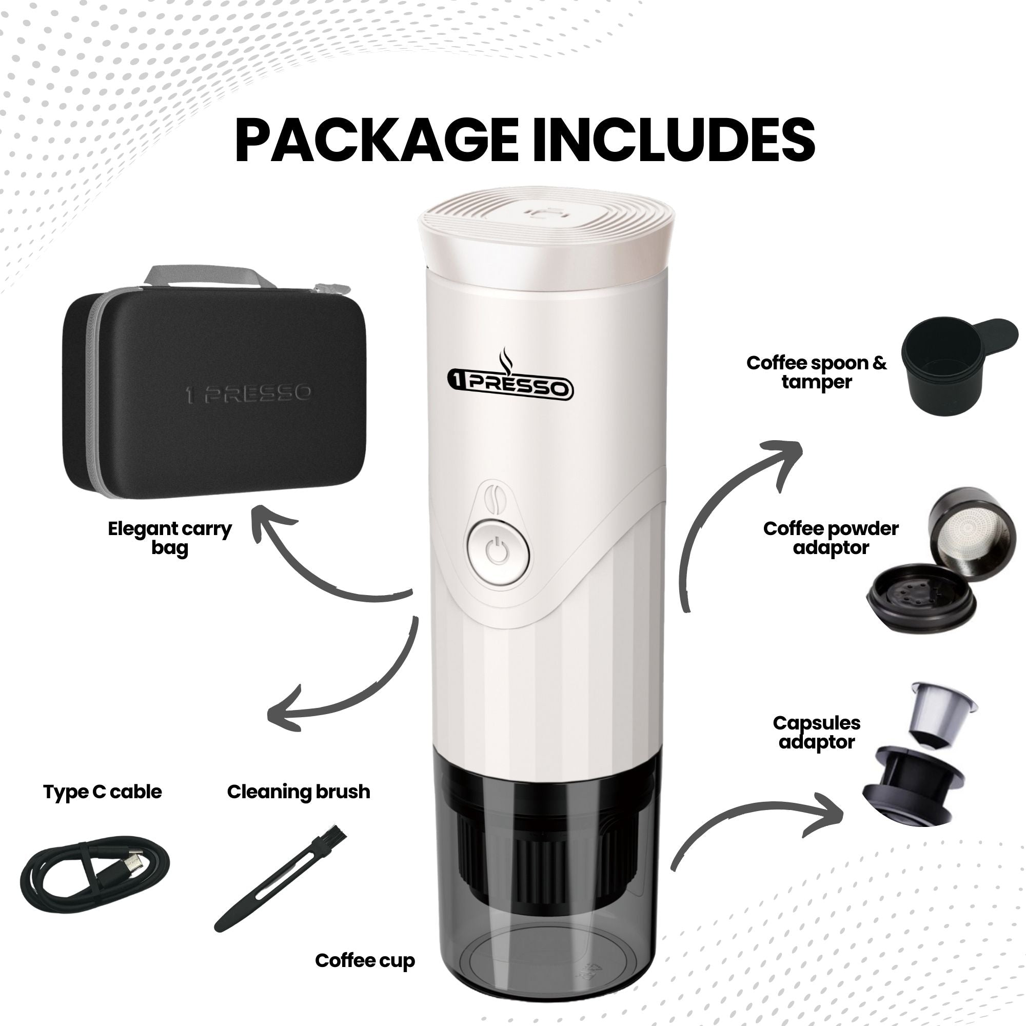 1Presso PRO Portable Automatic Espresso Coffee Maker - White